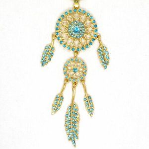 DREAMCATCHER Delicately Detailed Aquamarine Blue Rhinestone & Gold-tone Necklace